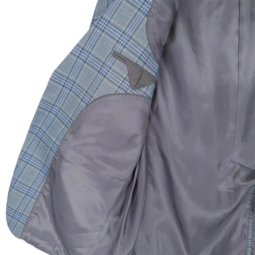 Michael Kors Mens Classic Fit Sport Coat 42L Blue Green Seafoam Plaid Stretch
